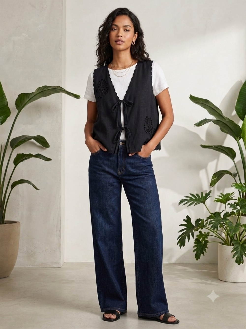 High-Rise Dark Blue Wide-Leg Jeans for Women